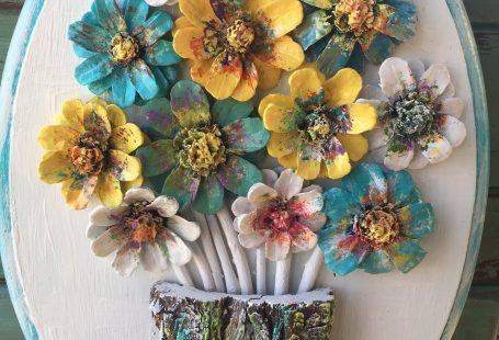 Handmade Wood Framed Pinecone Flowers