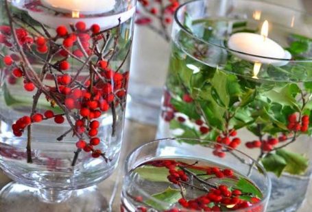 Hollies and red berries - beautiful winter DIY wedding center piece.