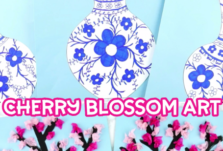 How to Make a Cherry Blossom Art Project- Simple and beautiful cherry blossom art project for kids of all ages. Design a Japanese art vase from our template and fill it with colorful cherry blossoms. Easy spring craft for kids. #iheartcraftythings