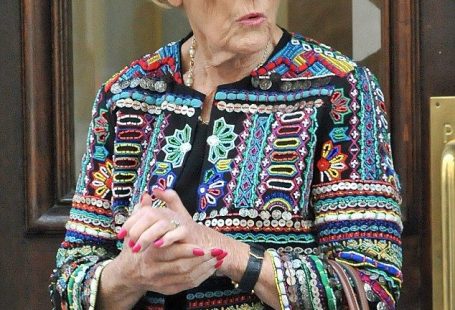 Dressed to impress: Mary Berry dons a multi-coloured jacket outside the offices of a TV fi...