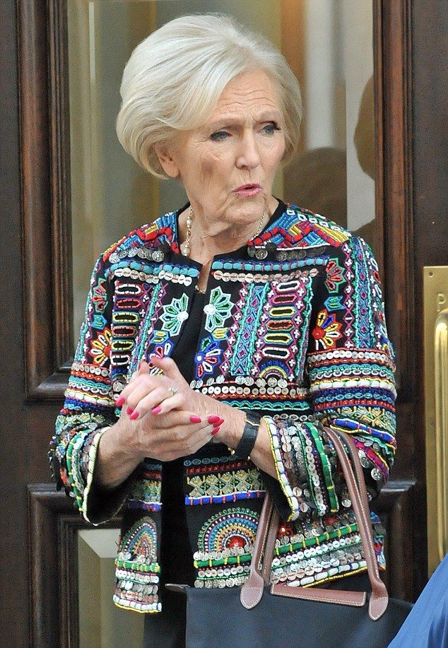 Dressed to impress: Mary Berry dons a multi-coloured jacket outside the offices of a TV fi...