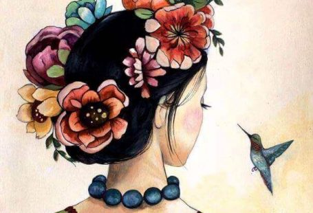 Muchacha y colibrí