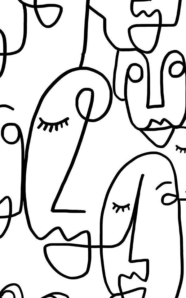 Large Face Line Drawing Wallpaper Mural. 
