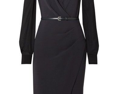 Max Mara - Manuel Wrap-effect Wool-blend Crepe And Silk-chiffon Dress - Navy