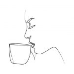Minimal A4 Woman Drinking Coffee Art One Line Art Modern