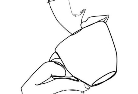 Minimal Woman Drinking Coffee / Tea Art One Line Art