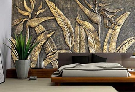 Murwall 3D Embossed Wallpaper Gold Sculpture Wall Mural Paradise
