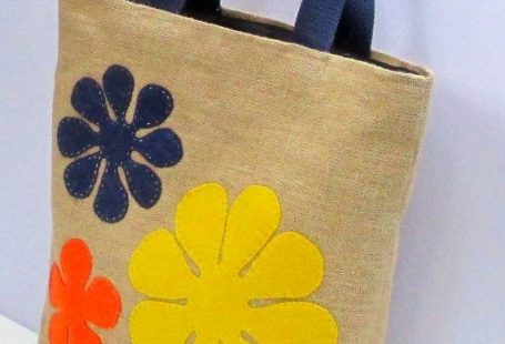 Flowers  jute tote bag large handmadeartisticappliqued  by Apopsis