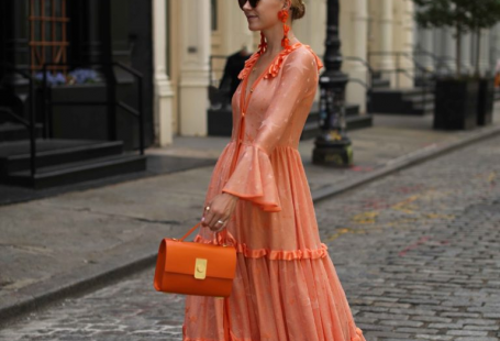 Sunset Shades // Blair Eadie wears an orange maxi dress by Kukhareva, earrings by Dinosaur Designs, and a Flynn bag // Click through to Atlantic-Pacific for more images as well as Blair