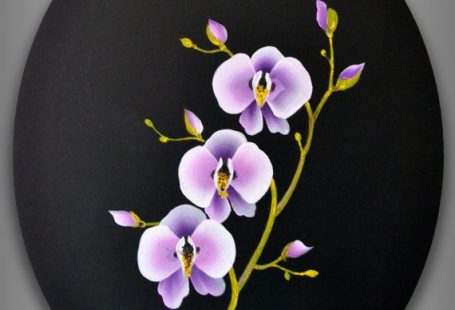 Still life abstract orchid branch painting white pink lavender purple garden flowers black background art thoughtful gift for every occasion by ZarasShop