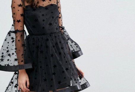 ASOS Star Mesh Fluted Sleeve Mini Skater Dress