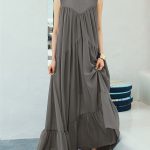 Patchwork Pure Color Pleated Sleeveless Vintage Maxi Dresses