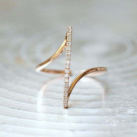 Pave Rose Gold Vertical Bar Ring Sterling Silver from kellinsilver.com