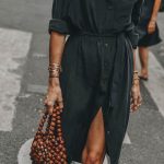 Shirt dress and beaded bag - casual chic outfit