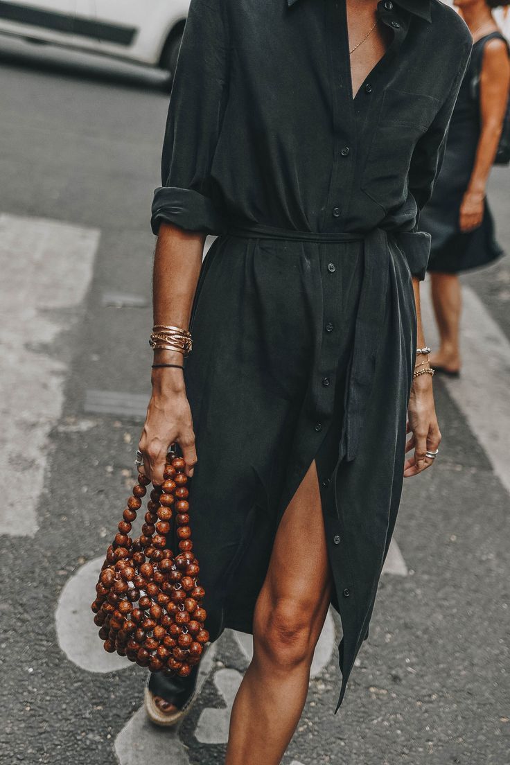 Shirt dress and beaded bag - casual chic outfit