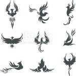 Phoenix bird stylized silhouettes icons on white background. template in the form of a burning flying phoenix. The concept of growth, strength and freedom.