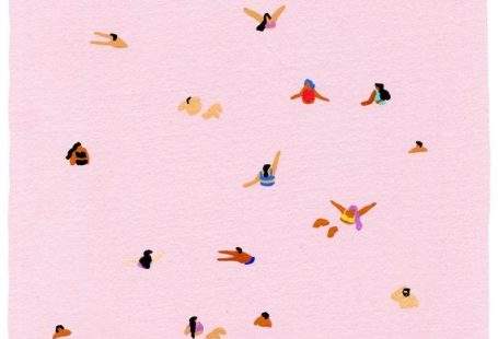 Art print of original Gouache painting by Helo Birdie - Pink - swimming - whimsical art - summer - water - pink - pastel - swim - cute - colorful - Museum-quality art print made on thick, durable, matte paper. Printed on archival, acid-free paper. Please follow me!