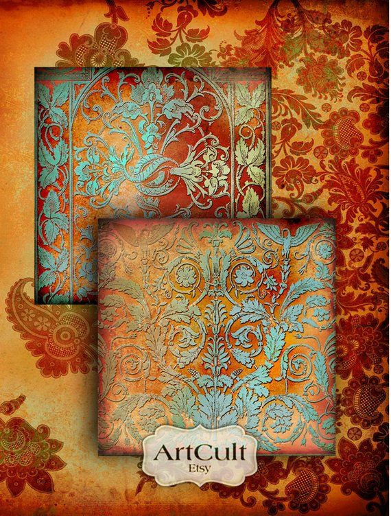 Digital Collage Sheet RUSTY PAPER ORNAMENTS Unique Backgrounds Printable Download Art Cult Vintage P