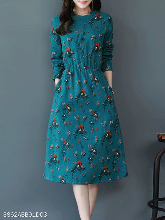Round Neck Patch Pocket Floral Printed Shift Dress #dresses #shiftdress #floraldress #afflink #fashion 