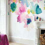 A digitally printed, bluebellgray wallpaper panel design featuring an all over design of oversized florals in inky tones, with an ombre effect.