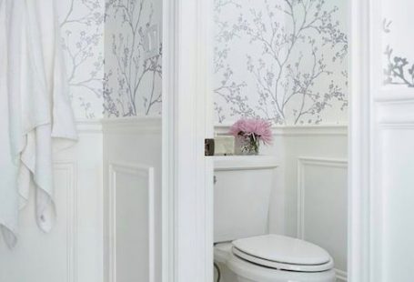 Bathroom Wallpaper in Schumacher Twiggy in Silver.  Also comes in Champagne, Raspberry and Soft Chartreuse.  Discount Fabric and Wallpaper.  (Bathroom-Jennifer Worts Design) (store.lynnchalk.c...)