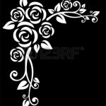 Stylized  white floral border  with rose on a black background. Vector