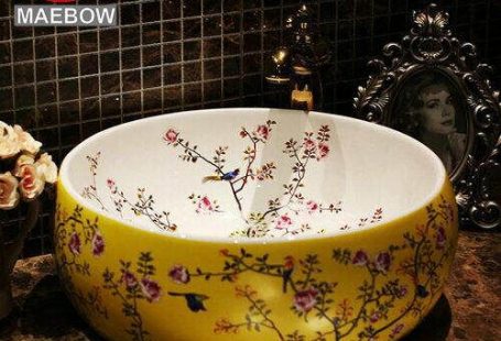 New Birds And Flower Countertop Lavobo Ceramic Bathroom Bowl Sink Wash Basin