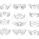 Vector sketch angel wings in cartoon style isolated on white background. Cartoon wings element line illustration