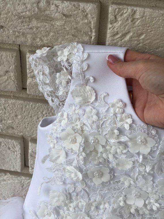 White Flower Girl Dress - Birthday Wedding Party Holiday Bridesmaid Flower Girl White Tulle Lace Dre