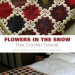 Winter Flower Blanket Free Crochet Patterns Flowers in the snow is a square-based pattern of flower-shaped rosettes against a white background.