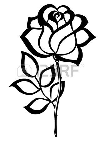 black silhouette outline rose isolated on white Many similarities in the profile of the artist Stock Vector