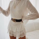 ruffled white on white, with gucci belt