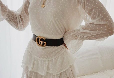 ruffled white on white, with gucci belt