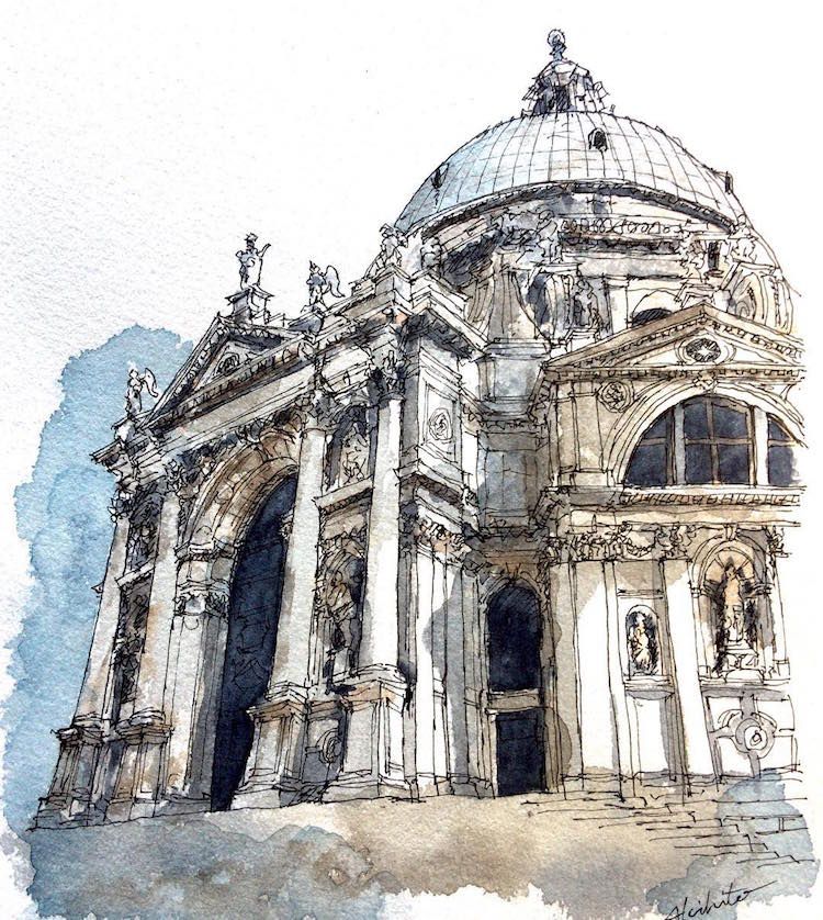 un artiste japonais peint des aquarelles darchitectures à partir de photos Dessein de dessin