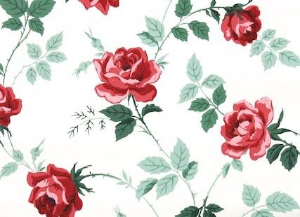 1950s vintage wallpaper beautiful red roses floral wallpaper. This and so much more authentic paper from the 30s - 70s at Hannahs Treasures Vintage Wallpaper