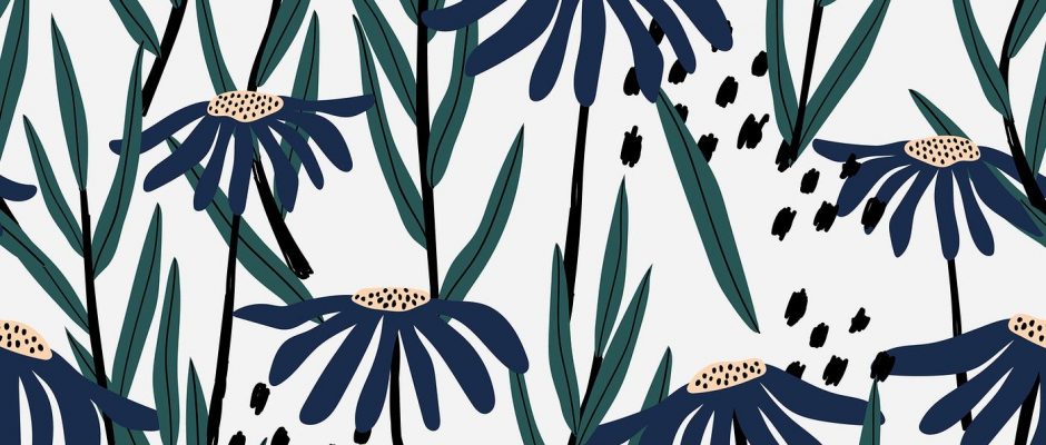 Blue daisy patterned white background vector