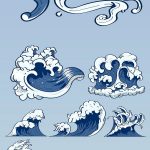 Blue Japanese wave background collection vectors