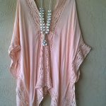 Image of Gypsy Beach Peach crochet cape sleeve kimono kaftan for bohemian resort