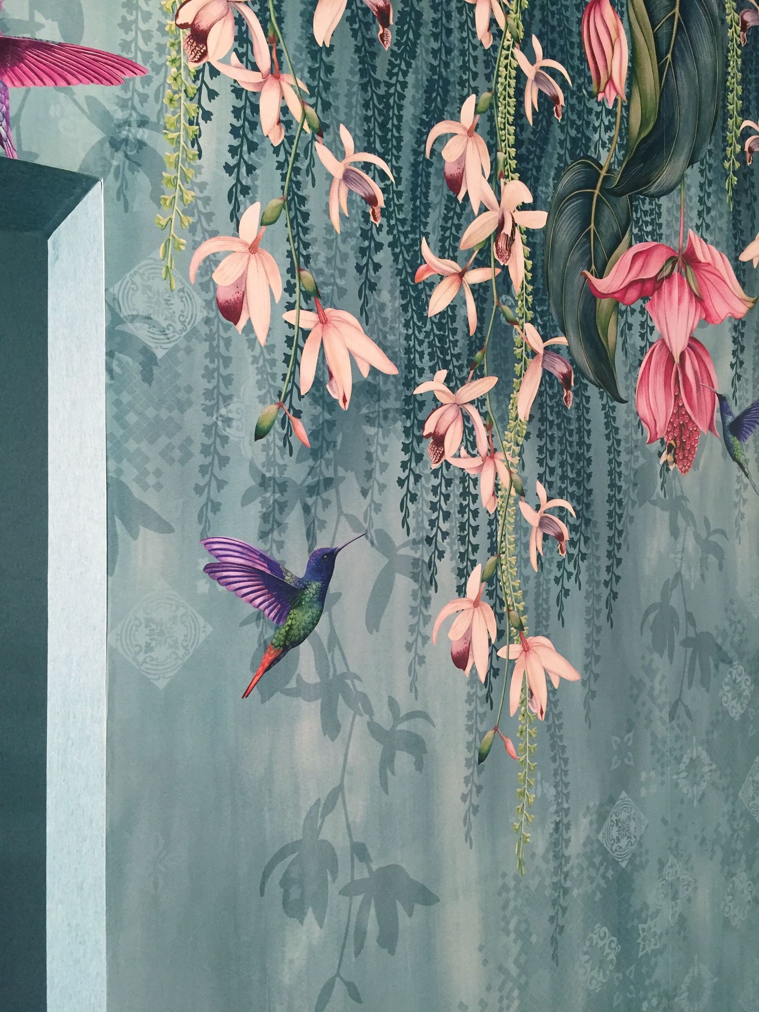 MURAL - TRAILING ORCHID TEAL / PINK - Natty & Polly - Wallpaper Australia
