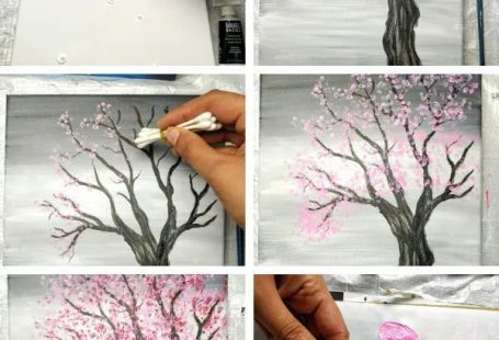 Painting a Cherry Blossom Tree with Acrylics and Cotton Swabs!