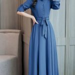 Shirt Collar Maxi Dress A-line Daytime Dress Half Sleeve Linen Bow Solid Dress – Chicloth