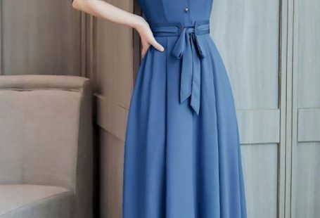 Shirt Collar Maxi Dress A-line Daytime Dress Half Sleeve Linen Bow Solid Dress – Chicloth