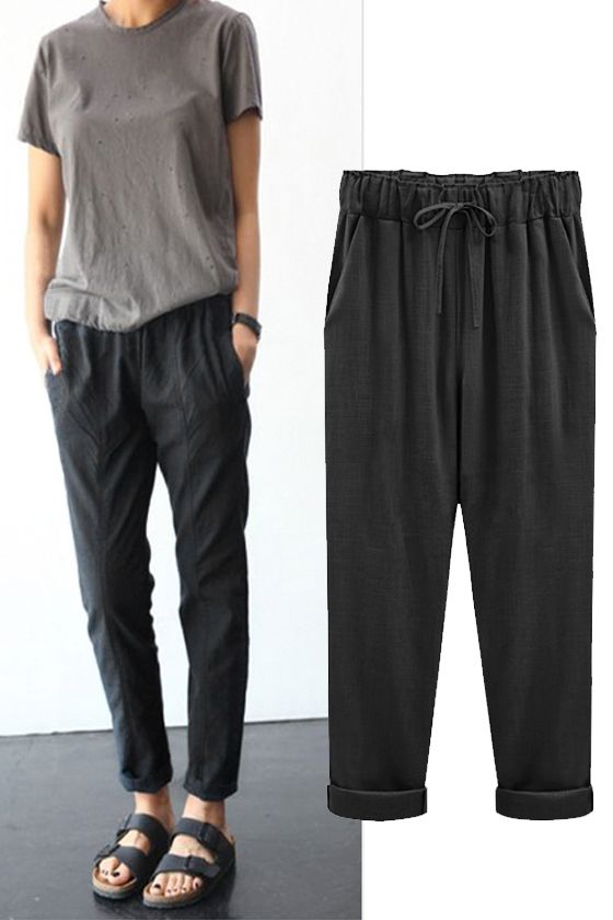 Womens Elastic High Waist Baggy Loose Casual Harem Nine Pants Trousers Plus Size