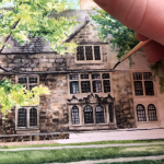 This watercolor painting print depicts University of Michigan