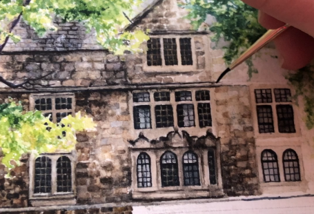 This watercolor painting print depicts University of Michigan