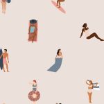 The Lido seaside themed mural features cool illustrations of people enjoying beach activities from sunbathing to surfing. This intricate design will create a contemporary feel in your space, subtly alluding to a nautical theme without being too overpowering. ~ #beachwallpaper #modernwallpaper