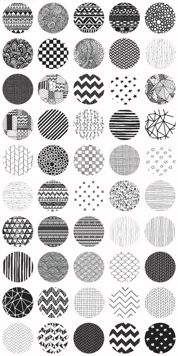 Big Set of Fifty Cute Black Hand-Drawn Doodle Seamless Background Patterns. $7!!