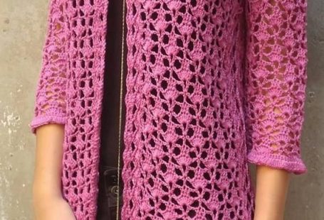 * Cardigan de encaje largo en color rosa raro *Mangas acortadas de 3x4 *hilo de algodón mercerizado 100% * Patrón vintage *Diseño original *botón: collar de cadena con hebilla * estilo vintage/boho  * Tamaño: UE: L - XL; Estados Unidos 10-12  * Dimenzion: - lenth 85cm/34 - circunferencia torácica