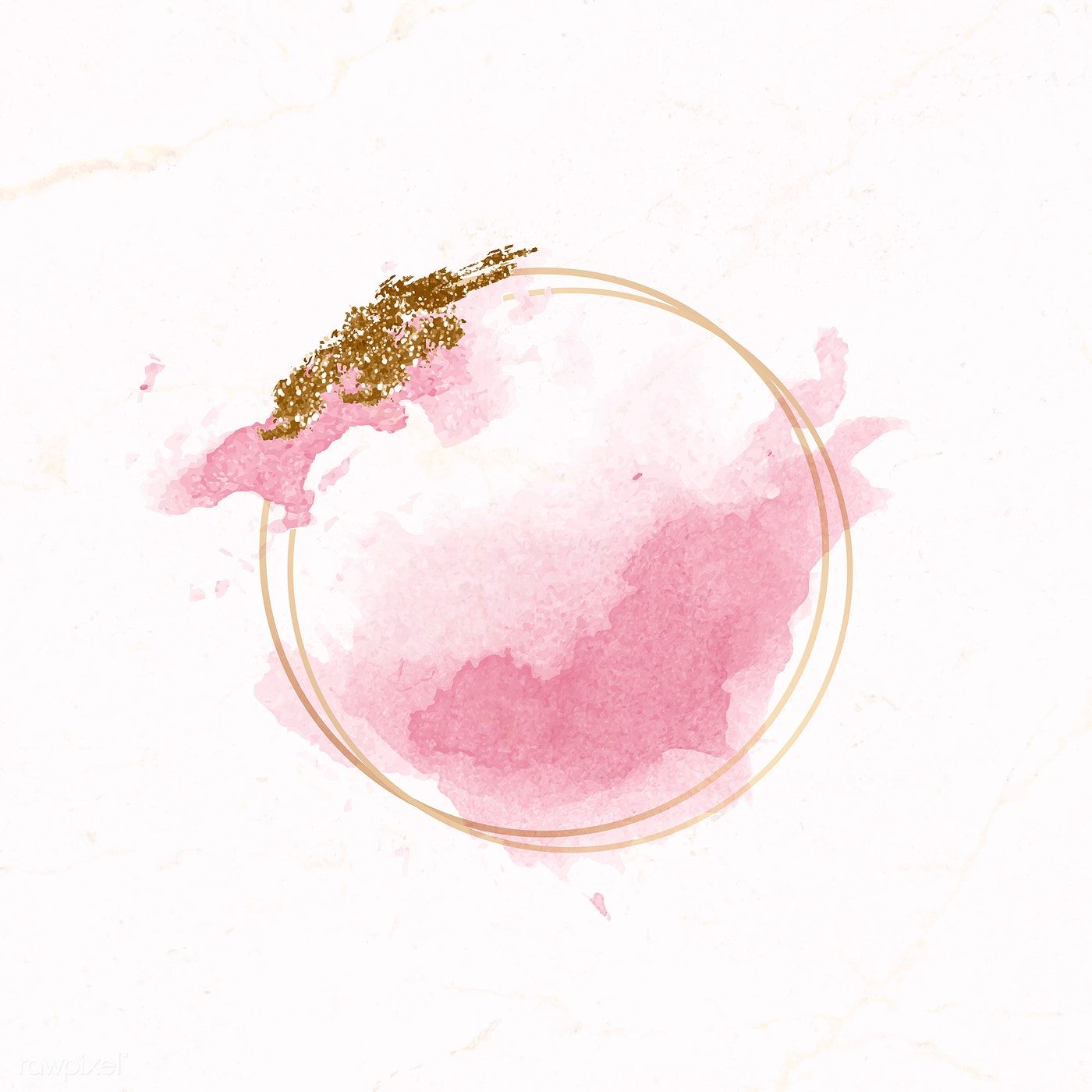 Gold round frame on pink watercolor background vector | premium image by rawpixel.com