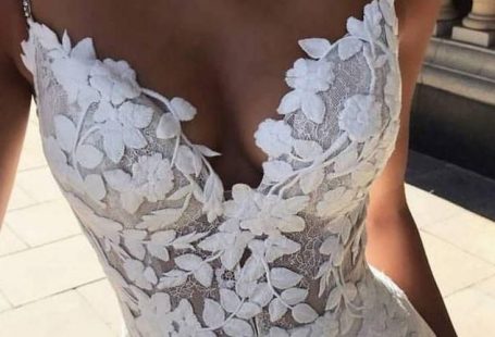Buy Elegant Mermaid Spaghetti Straps Lace V Neck Ivory Wedding Dresses Bridal Dresses JS776 Online – jolilis